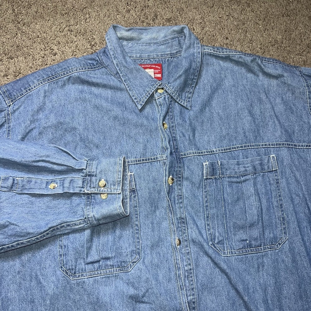 Vintage Marlboro Country Store Shirt Mens XL Light Blue Denim Western 90s Cowboy